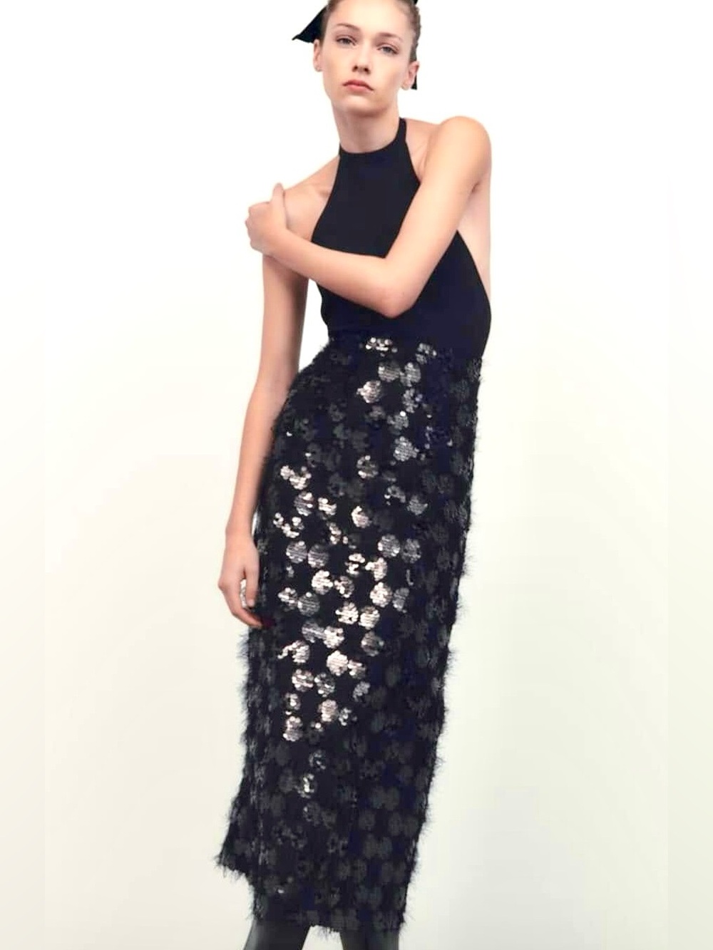 Zara Sequin knit Halter Floral dress limited edition